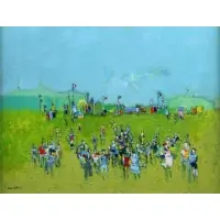 Jean Peltier, En Revenant de la Fete., Oil on Canvas "En Revenant de la Fete." Signed lower left, titled verso