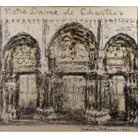 Malcom Mckesson, Notre-Dame de Chartres., Ink on Paper "Notre-Dame de Chartres." Signed and dated 1991 lower right