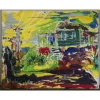 Noah Jemisin, Visits to Grandmother., 1986 Encaustic on Canvas "Visits to Grandmother." Signed and dated 86 lower left
