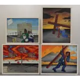 Keith Duncan, Keith Duncan, African-American, 20th/21st C. From a New York storage unit, Two mixed media collages on canvas and 2 oils on canvas