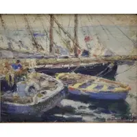Arthur Woelfe, Cape Code Boats., Oil on Board "Cape Code Boats." Signed lower right