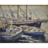 Arthur Woelfe, Cape Code Boats., Oil on Board "Cape Code Boats." Signed lower right