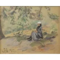 Pierre Chapuis, Pierre Marie Alfred Chapuis, French, 1863 - 1942, Pastel and Charcoal on Paper of a Woman Reading in a Park