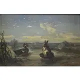 Phillip Rousseau, Philippe Rousseau, French, 1816 - 1887, Oil on Panel of a Rabbit and a Duck