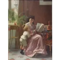 Frans Verhas, Frans Verhas, Belgian, c.1827- c.1897, 19th C. Oil on Panel of Mother Reading her Son