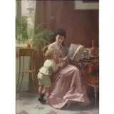 Frans Verhas, Frans Verhas, Belgian, c.1827- c.1897, 19th C. Oil on Panel of Mother Reading her Son