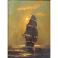 Warren W. Sheppard, American - active in New Jersey, 1858 - 1937 by Warren Sheppard, Oil on Canvas of a Ship at Dusk, sold Feb 2014