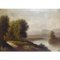 Samuel Lancaster Gerry, Samuel Lancaster Gerry, American - Massachusetts,1813 - 1891, Oil on Canvas of Cows Watering in Landscape