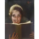 Giuseppe Galli, In a carved giltwood Italian frame, Oil on Canvas of Young Girl Reading a Book