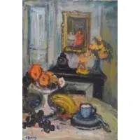 Arbit Blatas, The Blue Cup., Oil on Canvas Still Life "The Blue Cup." Signed lower left