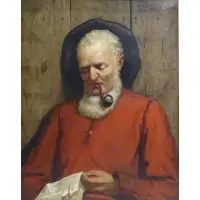 Joseph G Beitl, Falling Asleep., Oil on Canvas "Falling Asleep." Signed and dated 1886 upper right