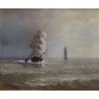 Marshall Johnson, Clipper Ship Rounding Buoy, Oil on Canvas