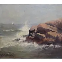 Marshall Johnson, Marshall Johnson, Jr., American - active in Massachusetts, 1850 - 1921, Oil on Masonite Coastal Seascape