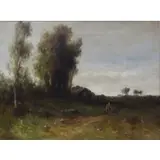 Wesley Webber, Wesley Elbridge Webber, American - 1841 - 1914, Oil on Canvas of Woman and Child in Landscape