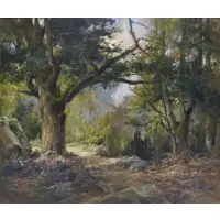 Eugène Berthelon, In a Newcomb Macklin frame, Oil on Canvas Forest Landscape