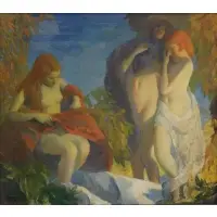 Ettore Caser, Ettore Caser, Italian-American, 1880 - 1944, Early 20th C Oil/Masonite of Nudes