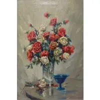 Samuel A Moss, Samuel A Moss, American - New York, 20th century, Oil on Canvas Still Life with Roses