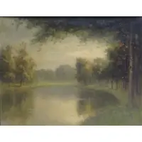 Alexander Scott, East Hampton Long Island Village Pond., Oil on Canvasboard "East Hampton Long Island Village Pond." Monogrammed AS lower right