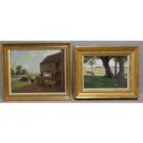 Victor C. Anderson, Milking Time, 2 Oils on Board of Cows