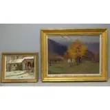 Victor C. Anderson, Stonehouse in Winter, 2 Oils on Canvas of Women at Work