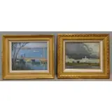 Victor C. Anderson, Long Dock in Old Days, 2 Oil on Board Coastal Landscapes