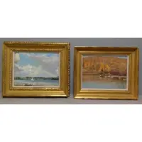 Victor C. Anderson, Midsummer, 2 Oils on Board of Boats in Harbor