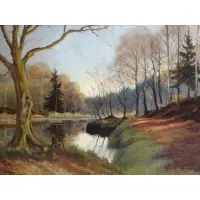 William Merritt Post, Bantam River Connecticut Landscape, Oil on Canvas