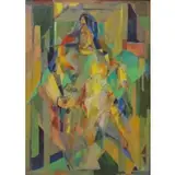 Macario C Vitalis, Kisco, New York home, Cubist Oil on Canvas of Mother & Child