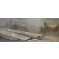Trew Hocker, New York Skyline., Oil on Canvas "New York Skyline." Signed lower left