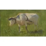 Adolf Ernst Meisser, Untitled, Oil on Board of a Cow