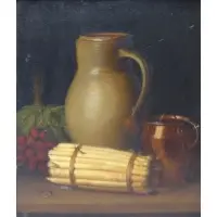 Emil Brehmer, F. Marsch, 19th Century Oil on Board Still Life with Vessel and Fruit