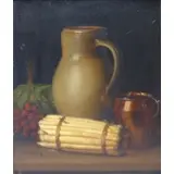 Emil Brehmer, F. Marsch, 19th Century Oil on Board Still Life with Vessel and Fruit