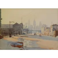 Ted Kautzsky, View of Manhattan From Brooklyn, Watercolor