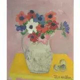 Pat Miller, Pat Miller, American, New York, ?-c.2008, Oil on Canvas Still Life with Bouquet of Flowers
