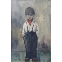 Marcel Masson, Montmartre 58, 1958 Oil on Canvas of a Boy of Montmartre