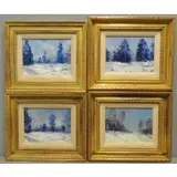 Nina Zbanduto, Untitled, Four Oil on Masonite Winter Landscapes