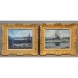 Nina Zbanduto, Untitled, Two Oil on Masonite Landscapes