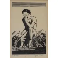 Reader. by Rockwell Kent, Wood Engraving "Reader." Pencil signed lower right, titled in pencil lower left, sold Oct 2013