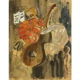 Lloyd McNeill, Lloyd G. McNeill, African American, b, Ink and Watercolor of a Musician