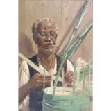 Benedito Andrade, Benedito Andrade, Brazilian, 20th C. From a Springfield, NJ location, 1957 Oil on Canvas of a Basket Maker