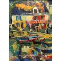 Robert Micheau-Vernez, Port Du Croisic - Bretagne., Oil on Canvas "Port Du Croisic - Bretagne." Signed upper left and signed and titled verso