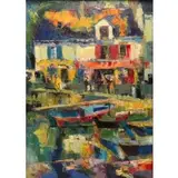 Robert Micheau-Vernez, Port Du Croisic - Bretagne., Oil on Canvas "Port Du Croisic - Bretagne." Signed upper left and signed and titled verso