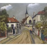 Alphonse Quizet, French Street Scene, Oil on Masonite