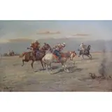 Louis-Marie Berton, Lewis (Louis) Berton, French, 19th C. From a Manhattan, NYC home, Orientalist Oil on Canvas of Arabs on Horseback