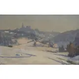 Frtiz Wucherer, Winter Landscape with Distant Village, Oil on Canvas
