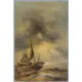 Charles Leickert, Ch. Leickert, Oil on Panel of Boats at Shore