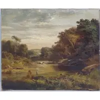 J. T Flaherty, Fisherman in Landscape, 1877 Oil on Canvas