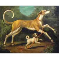 William Skilling, Untitled, Large Oil on Canvas of Two Playful Dogs