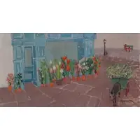 Moura Chabor, Flower Shop with Donkey Cart, Oil on Canvas
