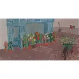 Moura Chabor, Flower Shop with Donkey Cart, Oil on Canvas